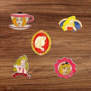 5 Sleeping Beauty Disney Parks Trading Pins, Plus 2 Bonus Pins